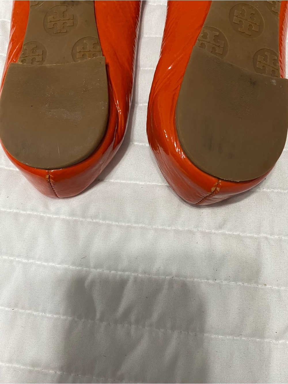 Tory Burch Reva Patent Leather Orange Ballet Flats Women’s Size 6 - Picture 7 of 11